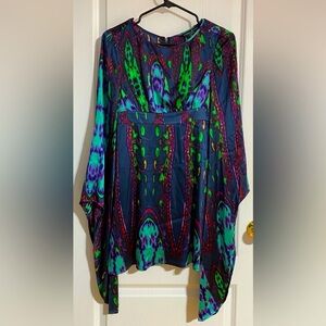 Guess by Marciano Y2K Silk Boho Hippie 70’s High Low Sleeve Mini Dress Size XS